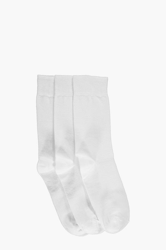 3 Pack Plain White Cotton Socks